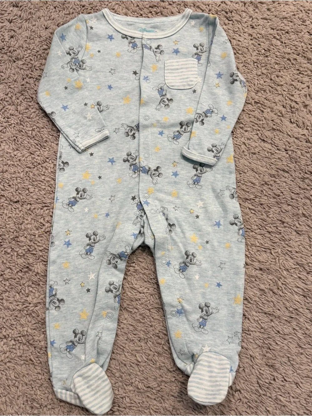 Disney Light Blue Mickey Mouse Star-Print Footed Pajamas